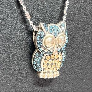 18K GP Crystal Encrusted Owl Figural Pendant Necklace 19"